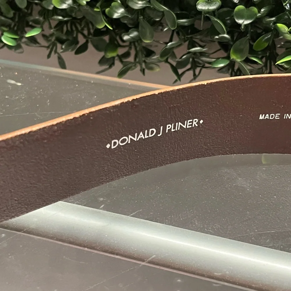 Donald J. Pliner Dark Brown Leather Belt with Silver Buckle